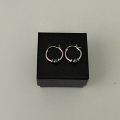 Vintage 925 Sterling Silver Small Huggie Hoop Earrings Hematite Stone