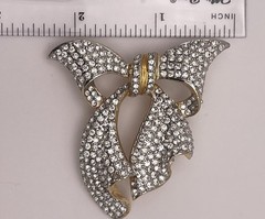 Sparkly Rhinestone Bow Gold Tone Brooch Pin