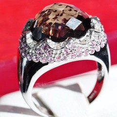 14k white gold sz 6.5 ring 9.02ct fancy smoky quartz pink sapphire diamond 6.2gr