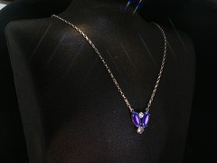 Vintage Sabika Necklace – Purple & Pink Crystal Pendant, Signed Statement Chain