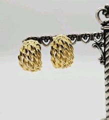 Weave Braid Hoop Earrings Clip On Gold Tone Couture Deco .75 in Vintage