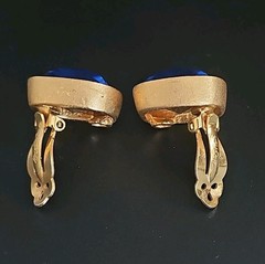 Vintage Mary Frost Crystal Royal Blue Gold Clip Earrings Statement Runway