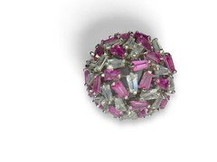925 Sterling Silver Pink Tapered Baguette CZ Dome Cocktail Ring Size 6 13g