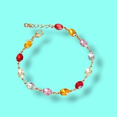 Vintage Avon NRT Foil Back Glass Gemstone Cup Chain Bracelet 8.5in Multi Color