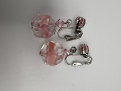 2 Pairs Pink AB Aurora Borealis Crystal Dangle Drop Clip-on Earrings Vtg