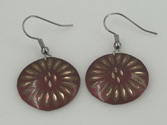 Handmade Round Red Copper Etched Disk Earrings