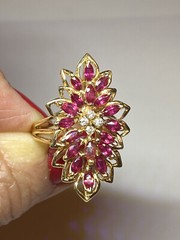 Antique Style Navette Cocktail Ring 2.3 Ct Simulated Ruby 14k Yellow Gold Over