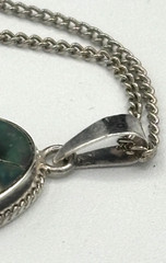 MidCentury Mexico Taxco Sterling Silver 925 Hemp & Abalone Pendant w/metal Chain