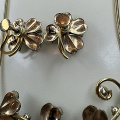 Vintage Krementz Blue Floral Necklace Earrings, 14k Rolled Gold