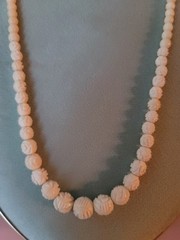 Vintage Hand Carved Rose Bovine Bone Necklace 19″