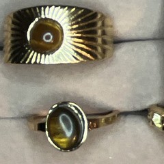 Mixed Lot 5 Gold Tone Rings w/ Brown Cabochon Stones Sunburst Design