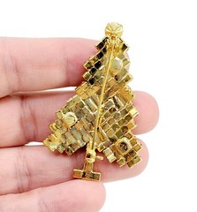 Signed Christmas Tree Brooch Rhinestone Prong Set SZP