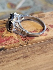 Vintage Black Onyx 18KT GE Silver Clear CZ Crystal Ring Size 9mm Art Deco