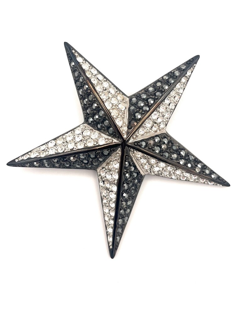 Authentic Kenneth Jay Lane Crystal Star Brooch – Striking Geometric Handmade USA