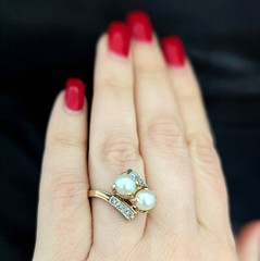 Vintage Toi At Moi Ring Pearls Diamonds 10k Yellow White Gold Estate Retro Gift