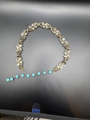 Vintage Gold Tone Blue Enamel Leaf Necklace Adjustable Bead Dangle Choker
