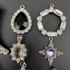 Lot of 8 Silver-Tone Rhinestone Jewelry Pendants – Vintage Designer Quality