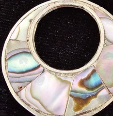 Vtg Lot Iridescent Abalone Shell Pendant & 2 Pierced Earrings Boho Beach Coastal