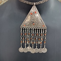 Tribal Chandelier Necklace Ethnic Statement Coin Fringe Vintage Boho Jewelry VTG