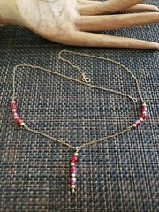 VINTAGE 1/20 14K GOLD FILLED RED CRYSTAL GLASS 17 IN NECKLACE
