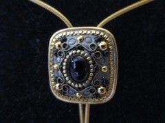 Signed Michal Golan Gold Tone Lariat Bolo Long Sliding Necklace with Tips/Aglets