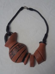 Unique Vintage Terracotta Clay Pottery Choker Necklace on Black 17 inch Cord