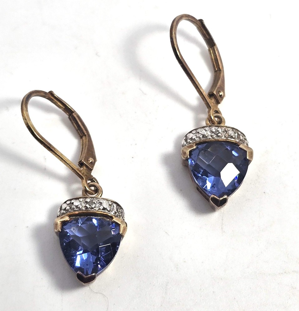 Ross Simmons Tanzanite and diamond vermeil gold over sterling silver drop earrin