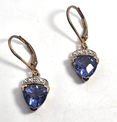 Ross Simmons Tanzanite and diamond vermeil gold over sterling silver drop earrin
