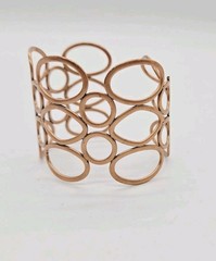 Copper Cuff Bracelet open wire Oval and Circular Design Wide 6.25 in