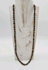Vintage Faux Scottish Agate Stone Murano Glass Beaded Necklace Earth Tones 30 in