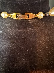Vintage Long Faux Baroque Pearl Necklace Gold Gray Black Beads 30″ Gold Tone