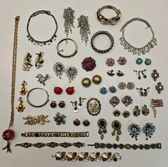 Vintage Rhinestone & Other Jewelry Lot Bracelets, Earring, Necklaces Etc.