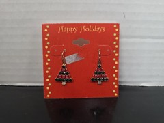 Vintage JC Penny Holiday Motif Christmas Tree Rhinestone Earrings Red And Green