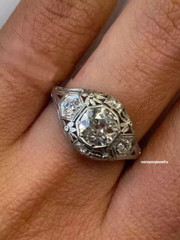 Vintage Art Deco Round Lab Created Diamond Engagement 925 Sterling Silver Ring