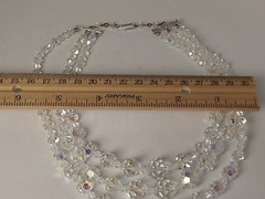 Vintage Crystal AB Glass Clear Iridescent Bead Necklace 3 Strand Collar Bib