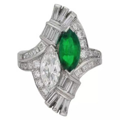 Two Stunning Marquise Shape Emerald & CZ With Multi Shape CZ Stone Art Deco Ring