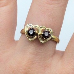 Vintage Double Heart Ring Gold Tone Purple Rhinestone Adjustable Love Retro