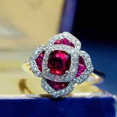 Art Deco Style 14K White Gold FN Lab Created Ruby Diamond Wedding Women’s Ring
