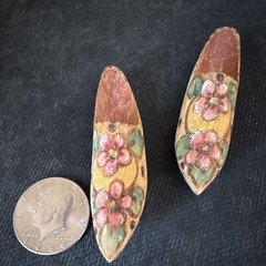 Vintage Hand-Painted Wood Floral Marquise miniature shoes