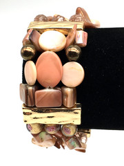 Filigree Glass Bead MOP Bead CopperTone Bead GT Spacer Bar Stretch Bracelet