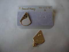 VINTAGE SAMUEL HUANG CLOISONNE RETRO ABSTRACT TEARDROP BROWN & BEIGE EARRINGS