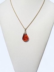 Vintage Andreas Daub Signed Baltic Amber Teardrop Pendant Necklace