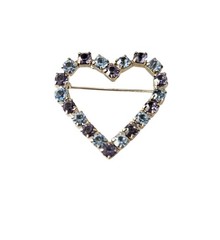 Icy Blue, Purple Rhinestone Open Heart Brooch Pin J195