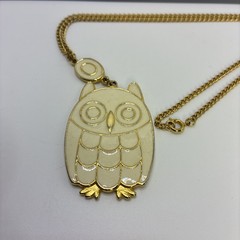Necklace Vintage Owl Pendant Long Chain Enamel Gold Tone Retro Big Bird Boho