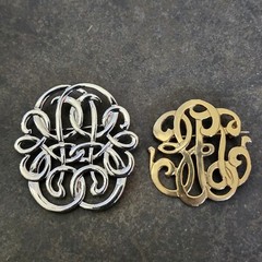 2 Vtg Brooch Victorian Style Gold & Silver Tone Script Scroll Pin Pendant