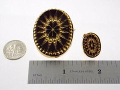 Vintage Unbranded Goldtone Metal and Black Faux Glass Brooch Earrings Set