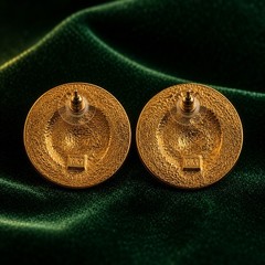 Vintage Signed WM Mercury Hermes Coin Earrings Green Enamel Gold Tone Studs