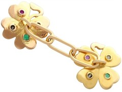 0.24 Ct Diamond 0.15 Ct Ruby and Emerald 18k Yellow Gold Clover Cufflinks