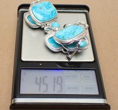 JTV Turquoise Link Bracelet Cushion Oval & Round Stones Sterling Silver 8-1/2″