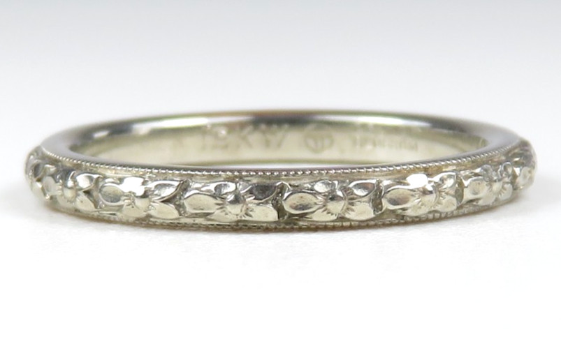Antique 1920’s Orange Blossom Traub 18K White Gold Wedding Band Ring 4.75 UK-J